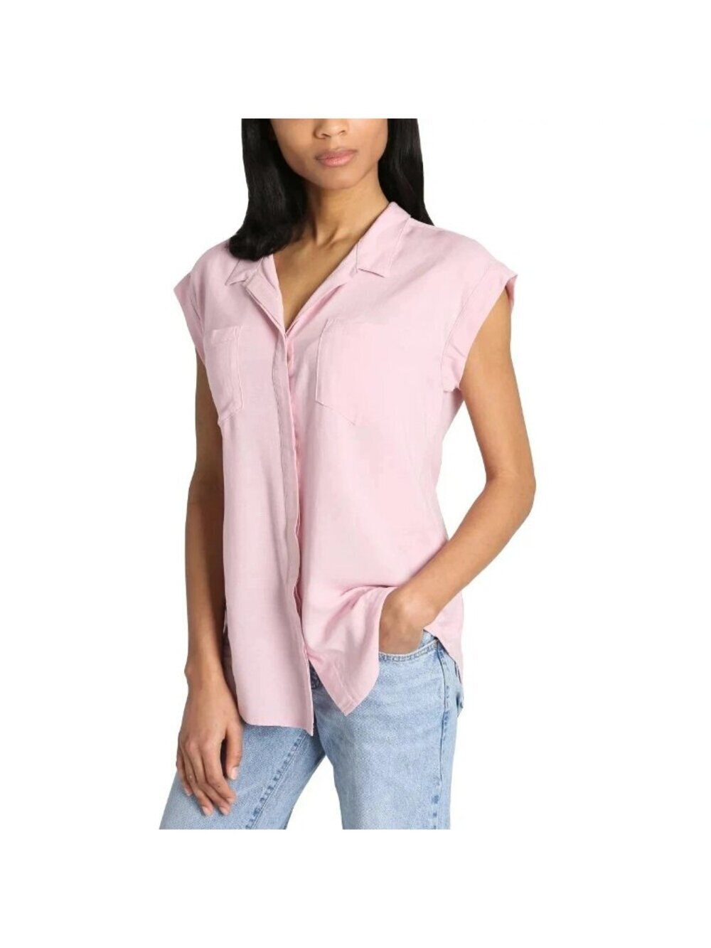 Jachs Girlfriend Women's XL Pink Sleeveless Button-Front Shirt Polka Rayon L1431